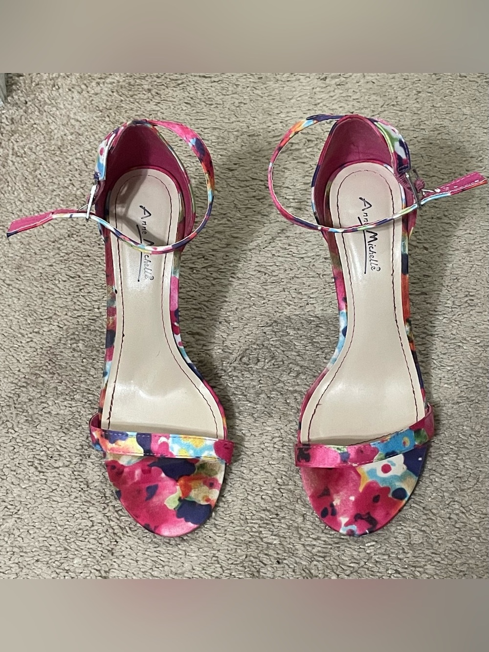Anne Michelle Pink Floral Open-Toe Ankle-Strap Heels